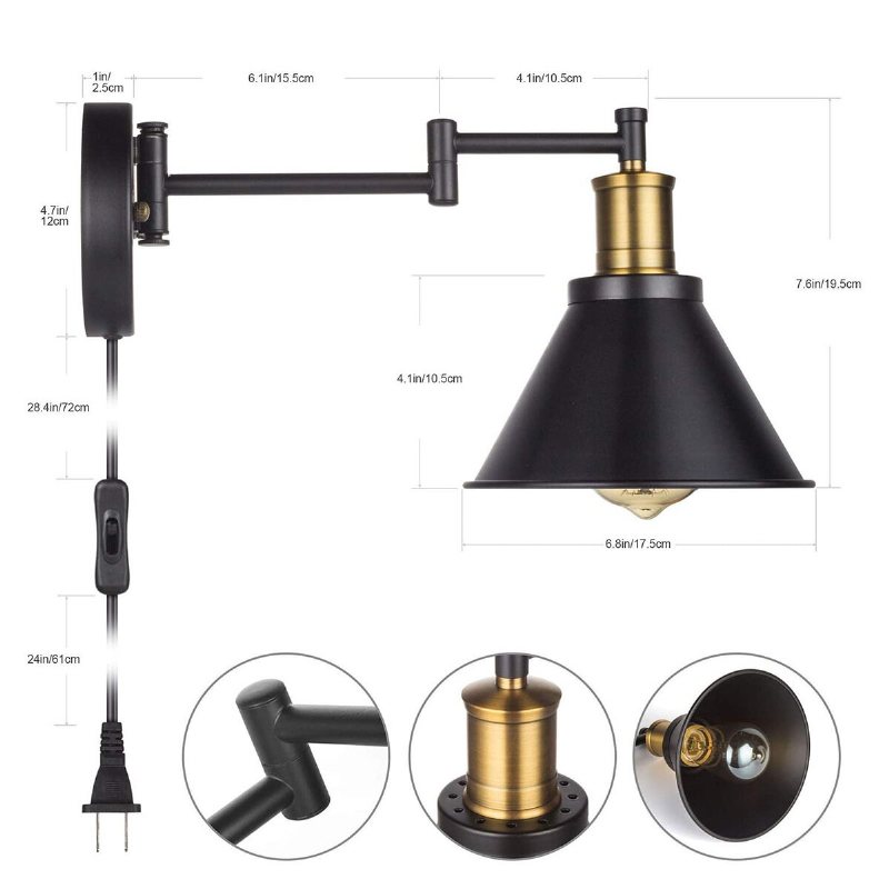 1/2 St 220v Justerbar Led-vägglampa Lampskärm Lampskyddshållare Armatur Matsal Utan Glödlampa
