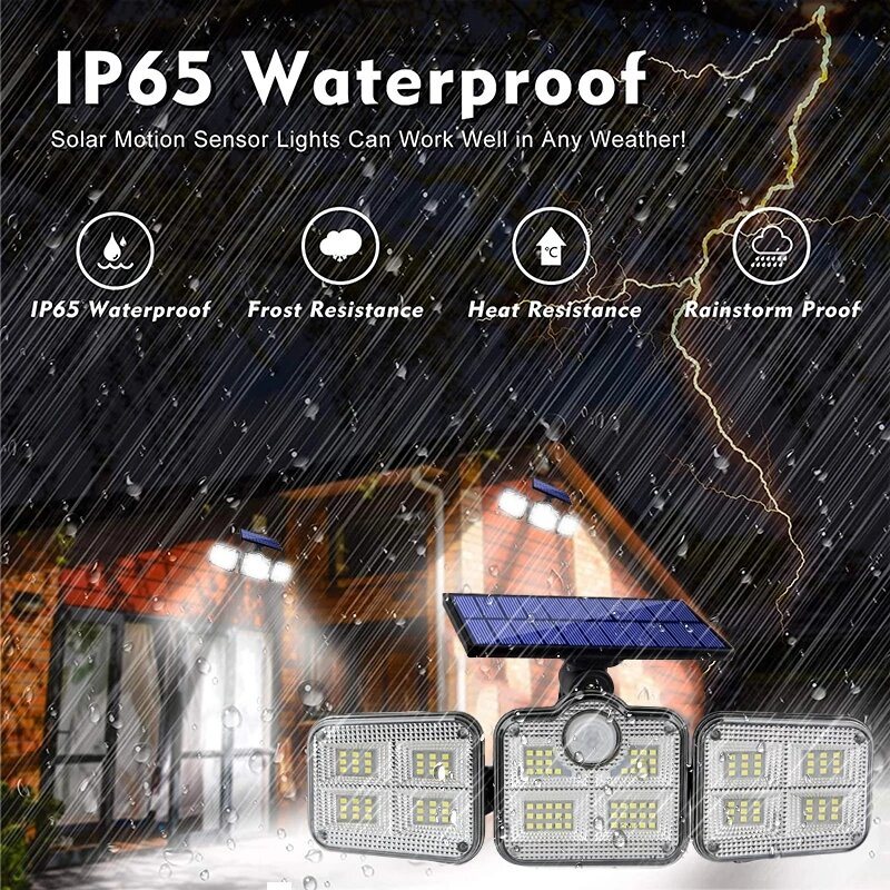 108/122/138/171 Led Solar Lights 3 Head Rörelsesensor 270° Vidvinkelbelysning Utomhus Vattentät Fjärrkontroll Vägglampa