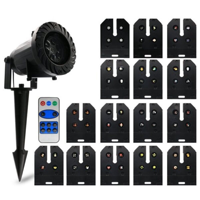 15 Mönster 6w Led-fjärrkontroll Projektor Scenljus Utomhus Jul Halloween Dekor Ac100-240v