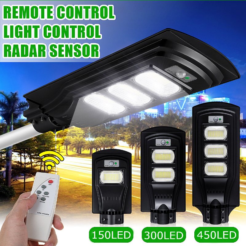 150/300/450 Led Solar Ljussensor Timing Control+light Control Trädgårdsgård Gatulampa Med Fjärrkontroll