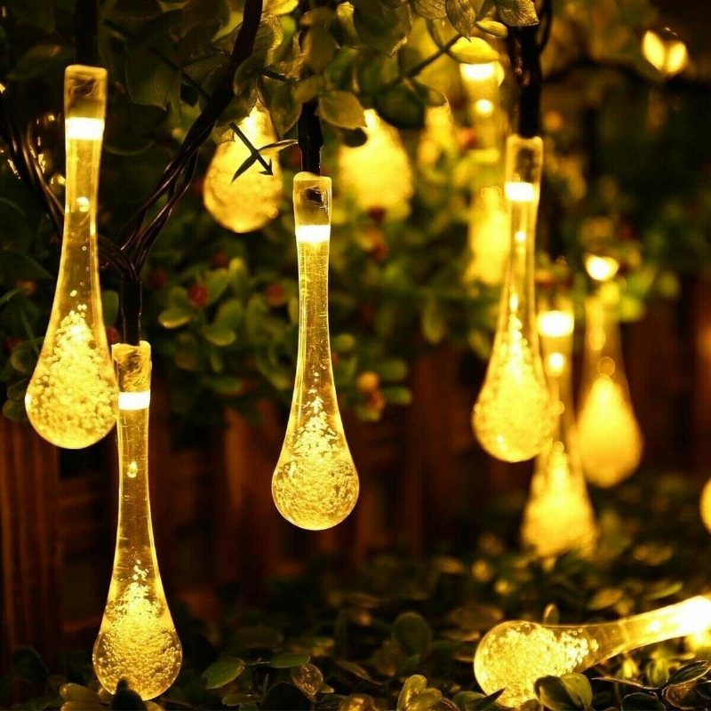 20m 200 Led Solar Water Drop Fairy String Light Garden Party Xmas Dekor