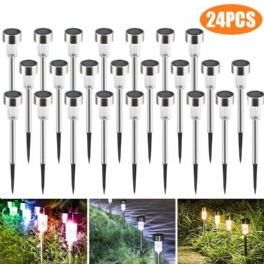 24st Led Solar Gräsmatta Path Light Rostfritt Stål Vattentät Trädgård Landskapslampa För Home Street Decor