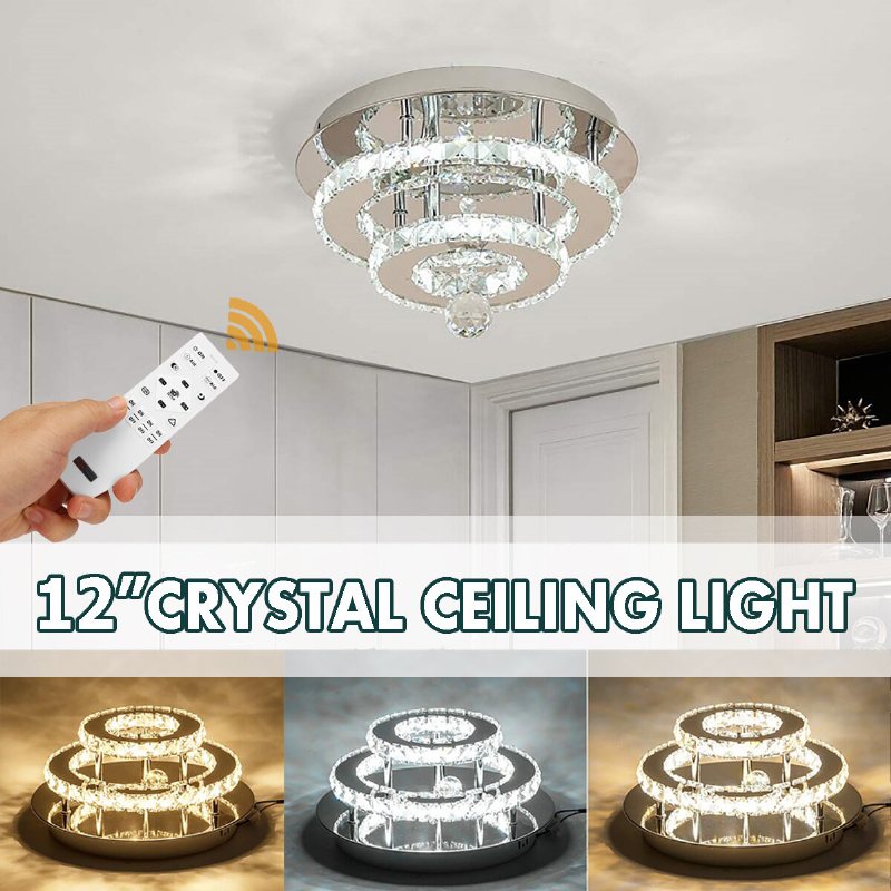 24w/48w Ljuskrona Kristall Steglös Dimmer Led Runt Takljus Fjärrkontroll Armatur Dekor Ac100-240v