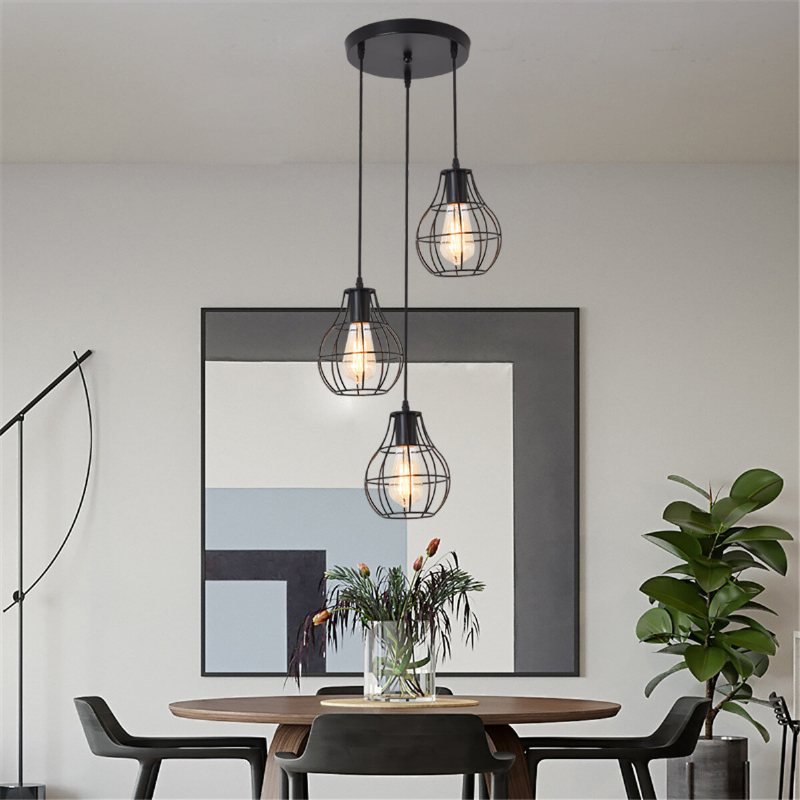 3-lights Industriell Pendelbelysning Tak Metall Vintage Hängande Retro Lampa Utan