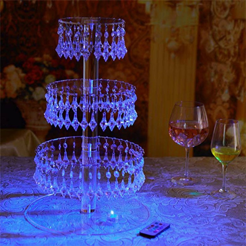 4-lagers Akryl Tårtställ Fjärrkontroll Led-ljus Cupcake Party Display Rack