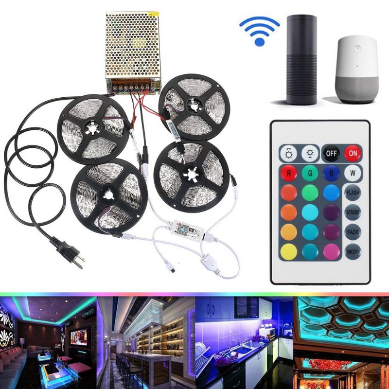4pcs 5m Icke-vattentät Smd2835 Rgb Alexa App Home Wifi Control Smart Led Strip Light Kit Ac110-240v