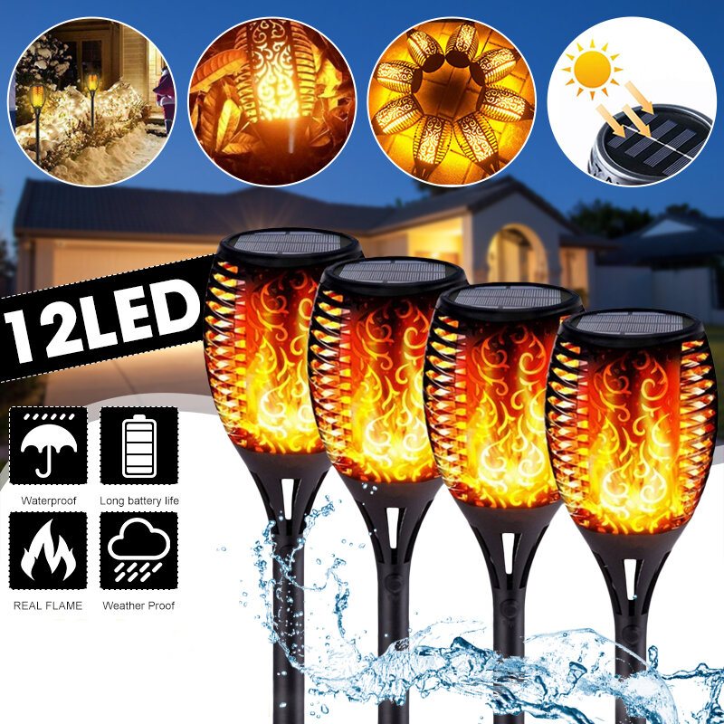 4st 51cm 12led Solar Flame Gräsmatta Ljus Varm Vit Vattentät Utomhus Trädgård Brand Ficklampa