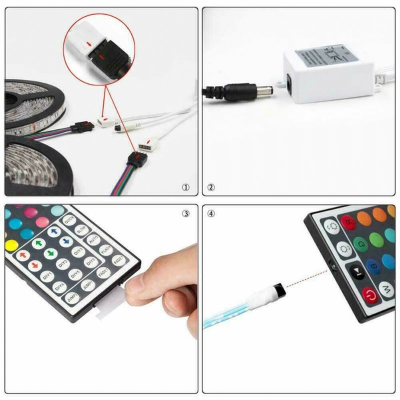 5m/2x5m Rgb Vattentät 5050 Led Strip Light + 44 Key Remote + Us Power Adapter Dc12v För Tv Hem Garderob