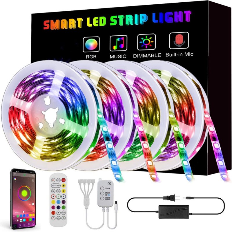 65.6ft 10m/15m/20m 5050 Smart Led Strip Light Icke Vattentät Rgb-replampa Med Bluetooth Musikkontroll+fjärrkontroll Juldekorationer Clearance Christmas Lights