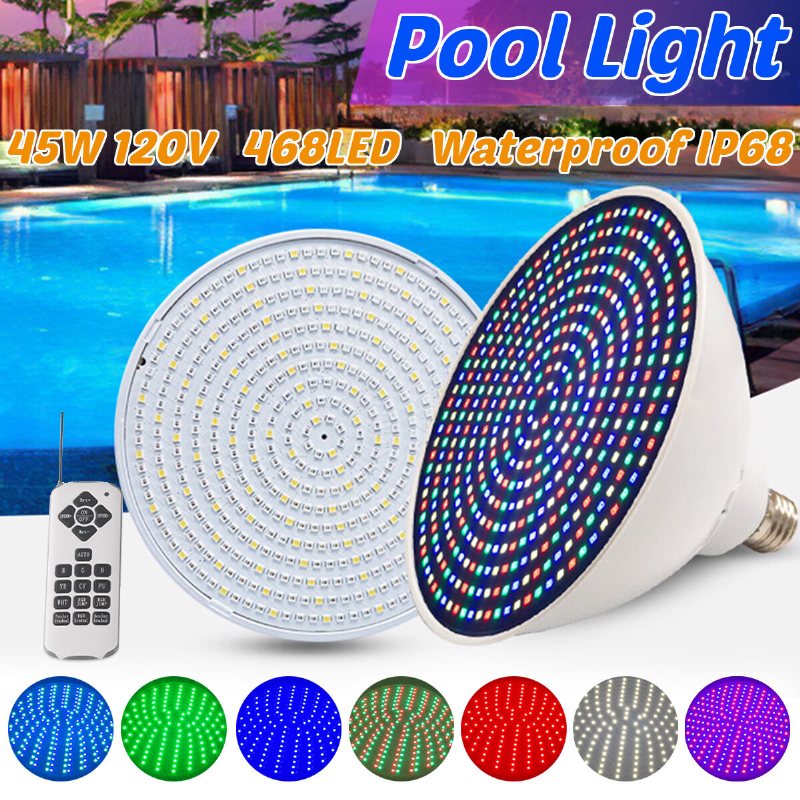 Ac120v E27 45w Rgbw Led Undervattenslampa Fjärrkontroll Vattentät Färgförändring Poolljus