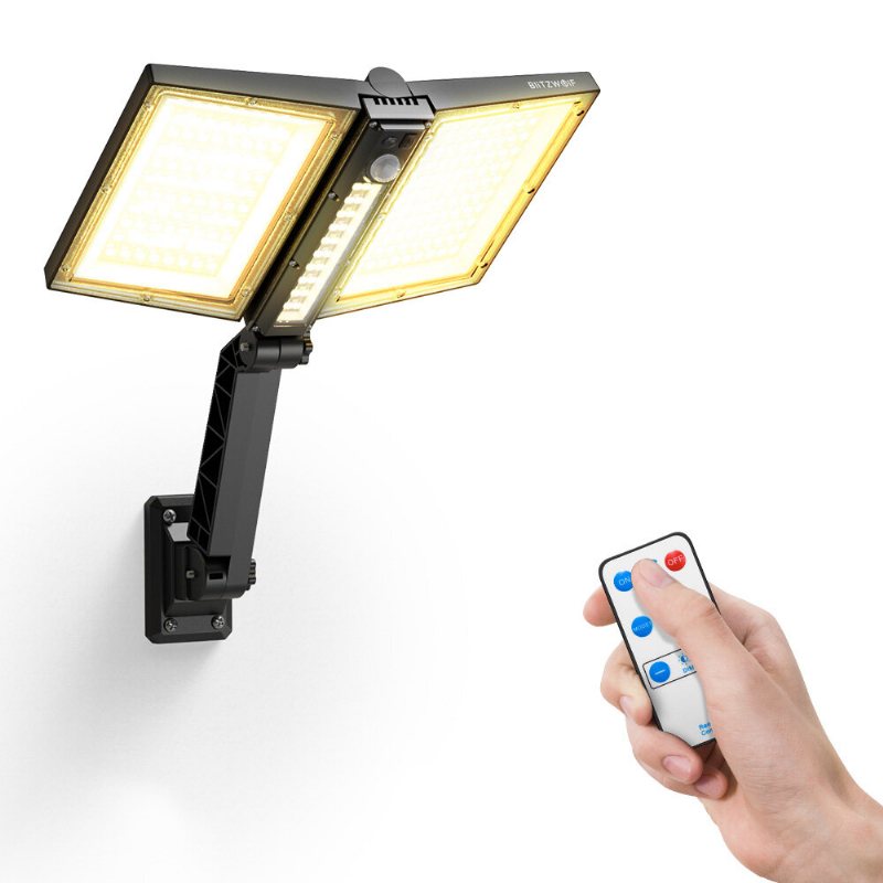 Bw-olt8 Vattentät Ip64 Hopfällbar Solarspotlight Med Justerbar Vinkel Med Dubbla Solpaneler 3 Färgtemperaturer Upp Till 500 Lumen Pir-rörelsesensor Fjärrkontroll
