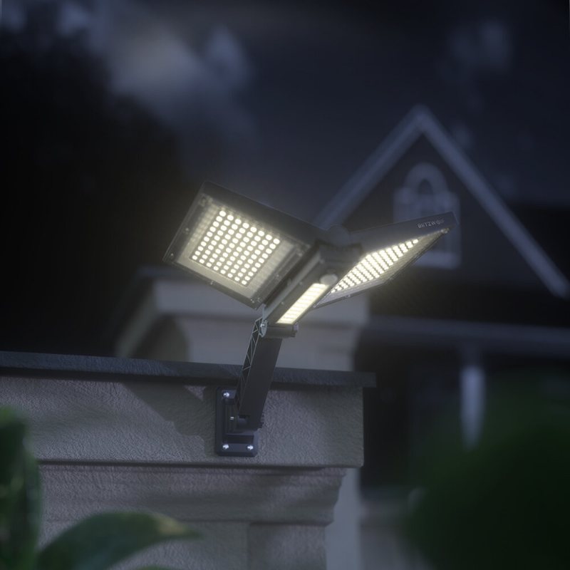 Bw-olt8 Vattentät Ip64 Hopfällbar Solarspotlight Med Justerbar Vinkel Med Dubbla Solpaneler 3 Färgtemperaturer Upp Till 500 Lumen Pir-rörelsesensor Fjärrkontroll