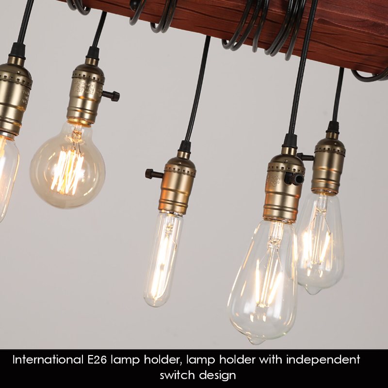 E26x6 Ljus Trä Ljuskrona Industri Restaurang Taklampa Konst Takdekor Ac110-240v