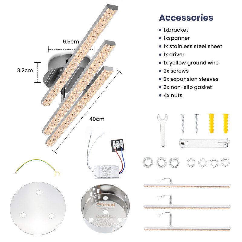 Elfland Ac85v~265v 24w Modernt Led-takljus Crystal Light Bar Sovrum Vardagsrum Ljuskrona Lampbelysning