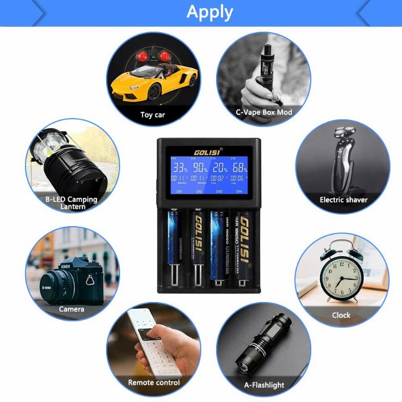 Golisi I4 Lcd-skärm Display Usb-laddning Intelligent 2a Snabb Batteriladdare Li-ion Nimh-batterier