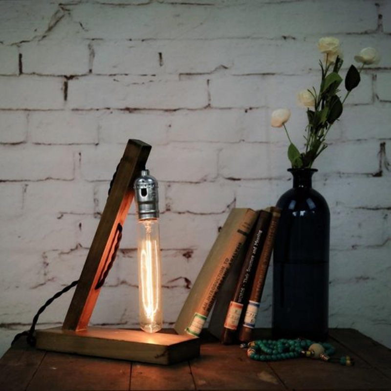 Loft Retro Wood Uk Plug E27 Edison Bordslampa Cafe Hem Bar Dekoration