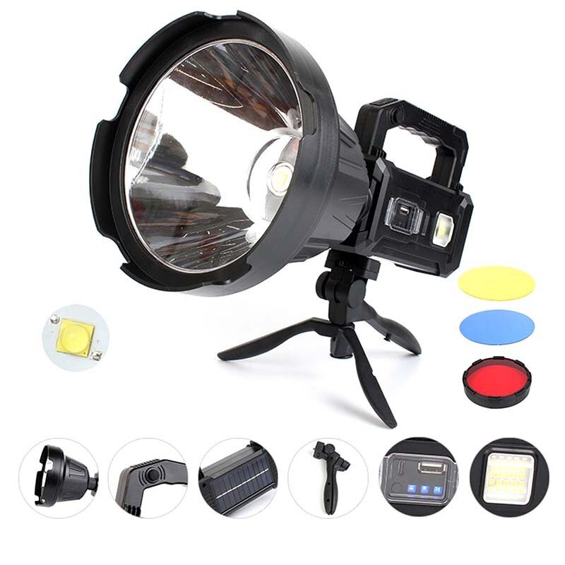 P50/p70/p90 Led-ficklampa 5500-7000k Superljus 6 Lägen Typ-c Sloar Uppladdningsbar Långkastning Vattentät Solar Bärbar Söklampa För Jakt Camping