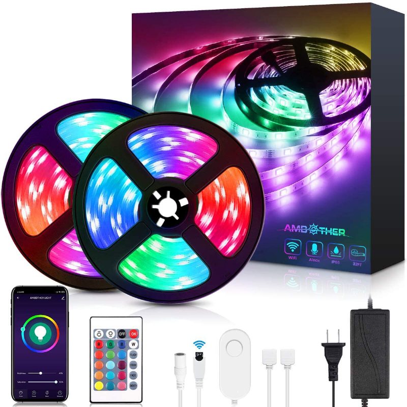 Rgb Led Strip Lights 32.8ft Wifi Led Light Strips Semester Juldekorationer Ljus Fungerar Med Alexa Google Assist Clearance Julbelysning