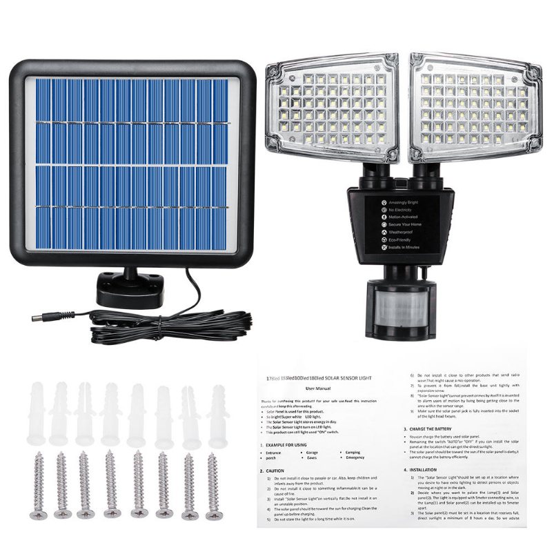 Soldriven 100 Led 800lm Rörelsesensor Ljus Justerbar Vägglampa Vattentät Utomhusträdgård
