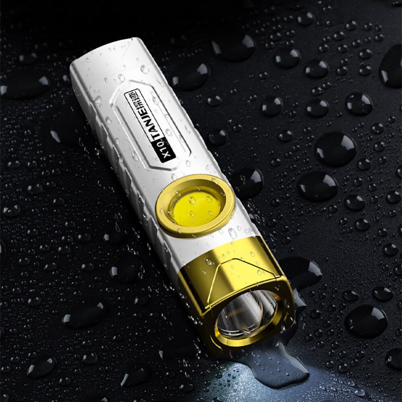 Tanje X10 T8 2000mah Usb Uppladdningsbar Led-ficklampa Med Starkt Cob-sidoljus Ipx6 Vattentät Bärbar Med Klämma