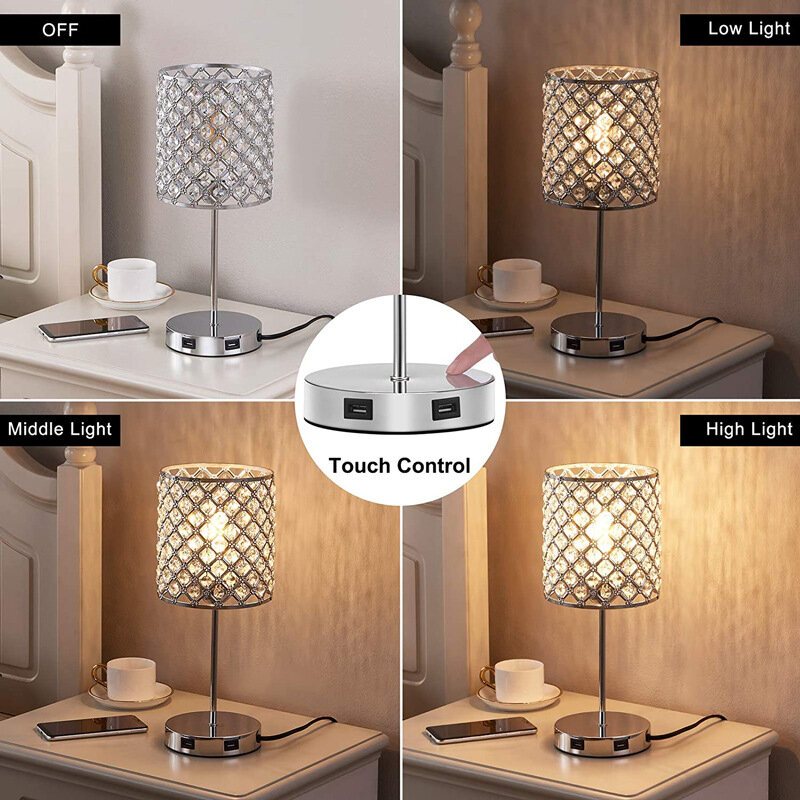 Usb Uppladdningsbar Skrivbordslampa I Kristall Touch-dimmer Sänglampor Led-nattlampa I Sovrummet Med Ljuskälla