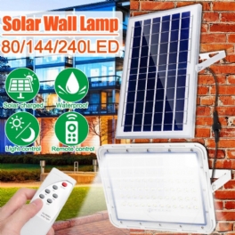 Utomhus 80/144/240led Solar Flood Light Vattentät Trädgård Street Vägglampa + Fjärrkontroll