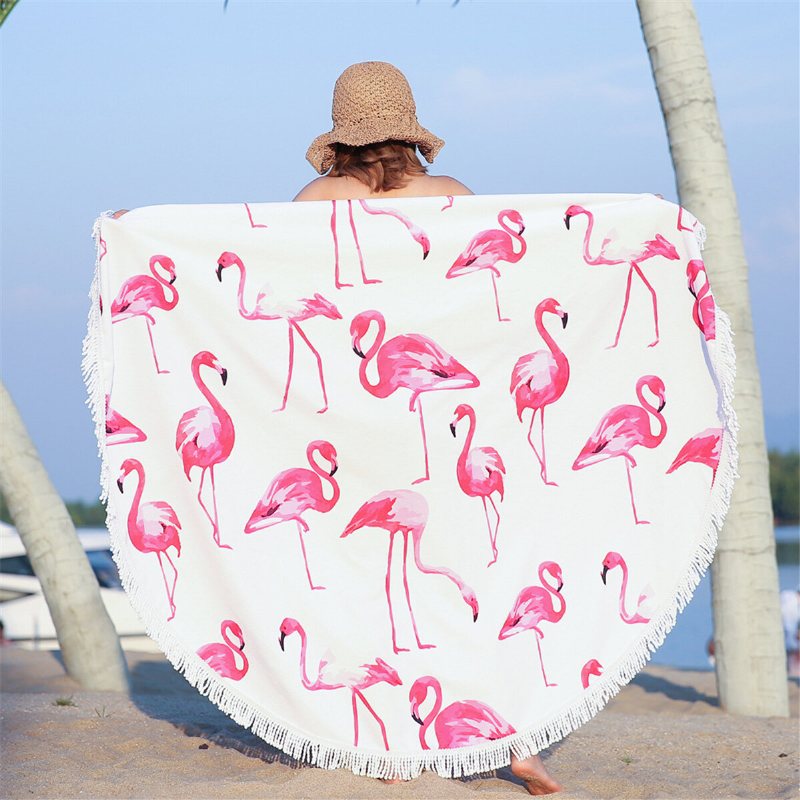 Fashion Flamingo 450g Rund Strandhandduk Med Tofsar Mikrofiber 150 cm Picknickfilt Beach Cover Up