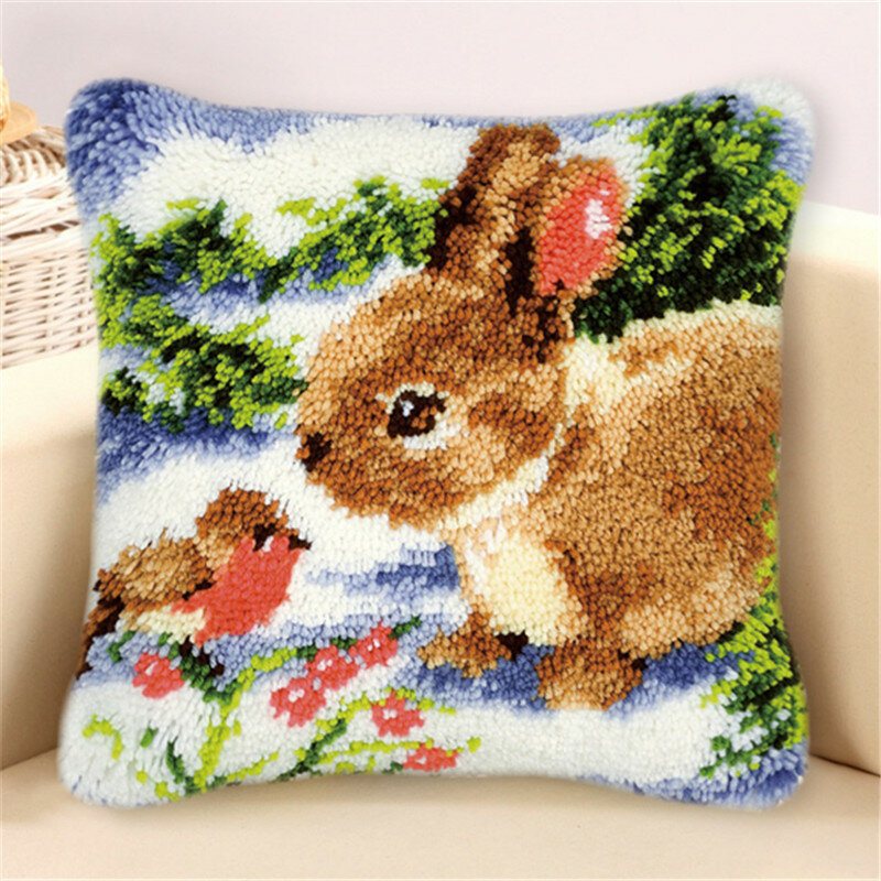 Funny Animal Pattern Lach Hook Kit Kuddfodral Making Kit Diy Craft 43x43cm