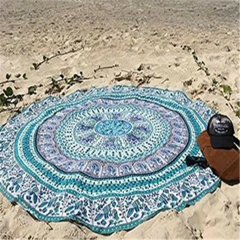 Honana Wx-16 150 cm Bohemian Tunn Chiffong Strandhandduksmatta Mandala Rund Sidenscarf Lakan Gobeläng