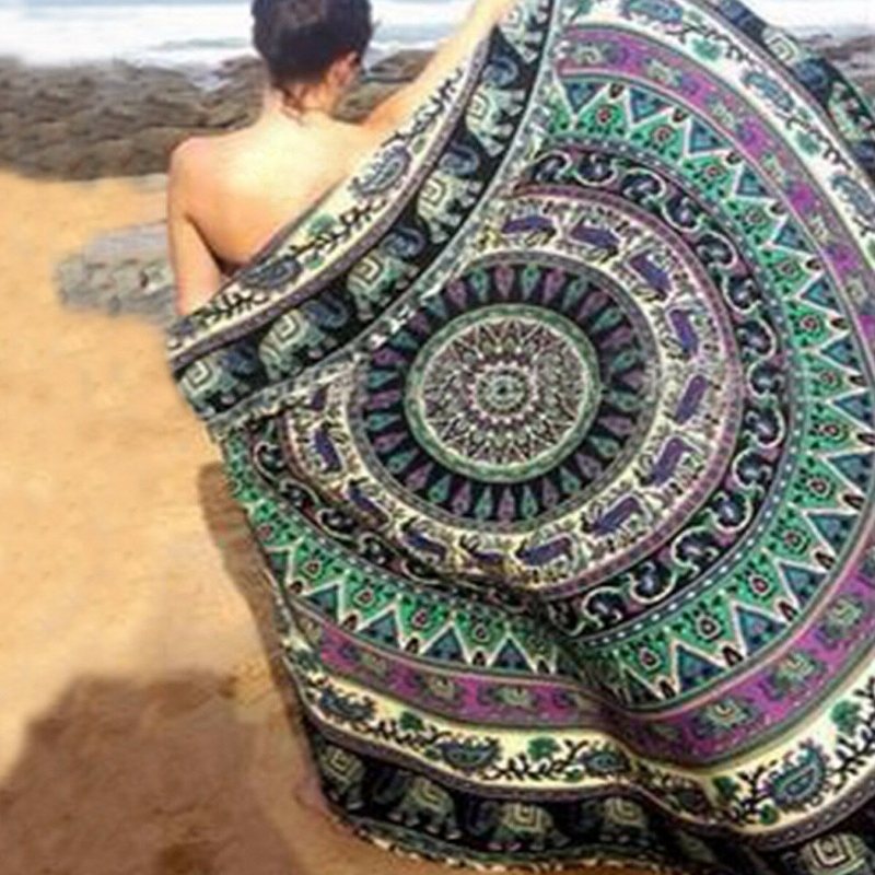 Honana Wx-16 150 cm Bohemian Tunn Chiffong Strandhandduksmatta Mandala Rund Sidenscarf Lakan Gobeläng