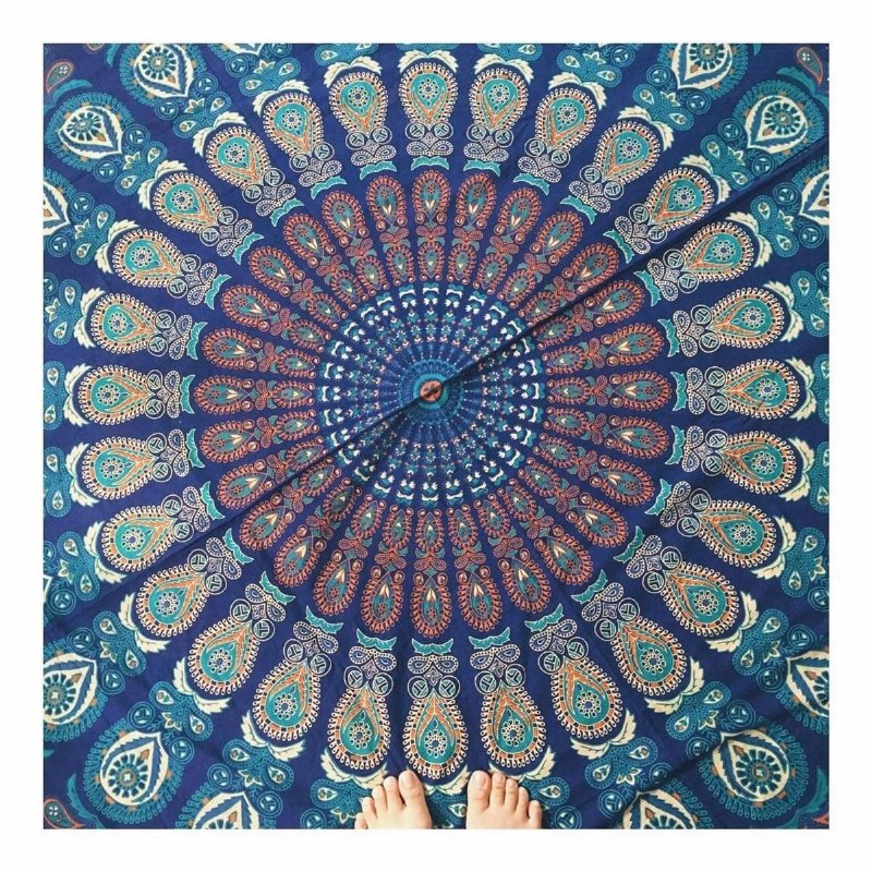 Honana Wx-16 150 cm Bohemian Tunn Chiffong Strandhandduksmatta Mandala Rund Sidenscarf Lakan Gobeläng