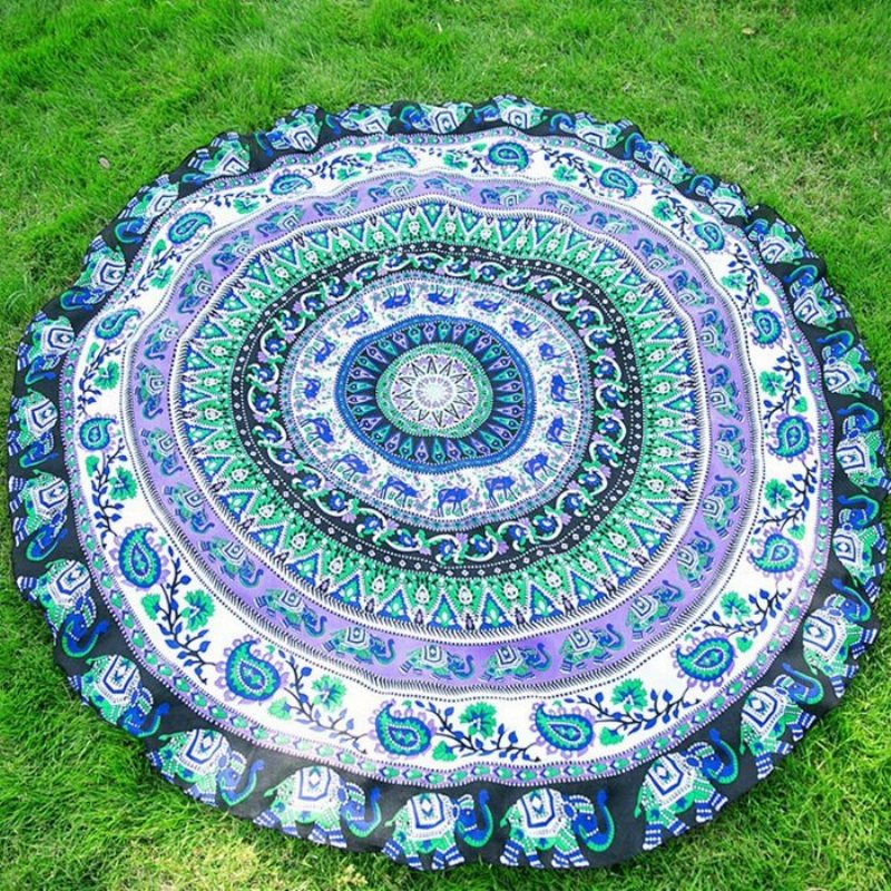 Honana Wx-92 150 cm Bohemian Tunn Chiffong Strandhandduk Mandala Rund Sidenscarf Lakan Tapetmatta