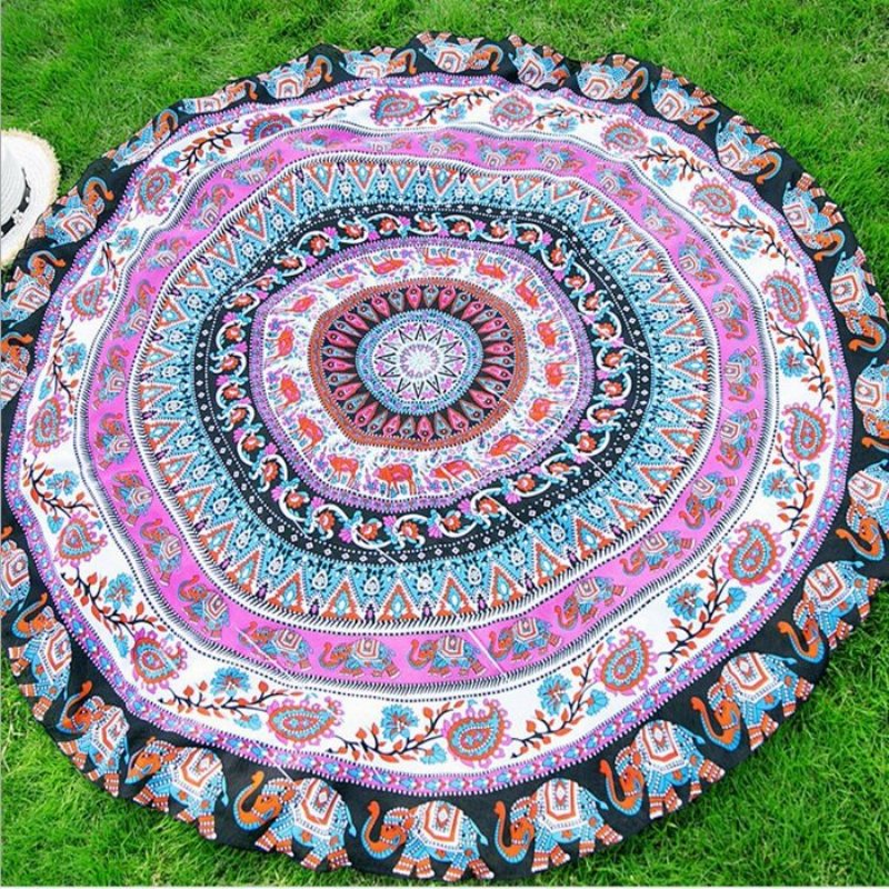 Honana Wx-92 150 cm Bohemian Tunn Chiffong Strandhandduk Mandala Rund Sidenscarf Lakan Tapetmatta