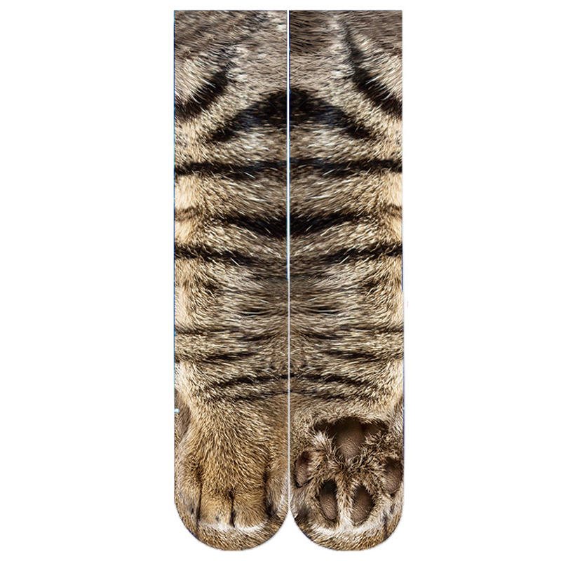Kreativt 3d-utskrift Vuxen Djur Tassstrumpor Unisex Crew Cat Long Tube Stocks Elastisk Andningsstrumpa Hund Tiger Zebra Pig Cat Paw