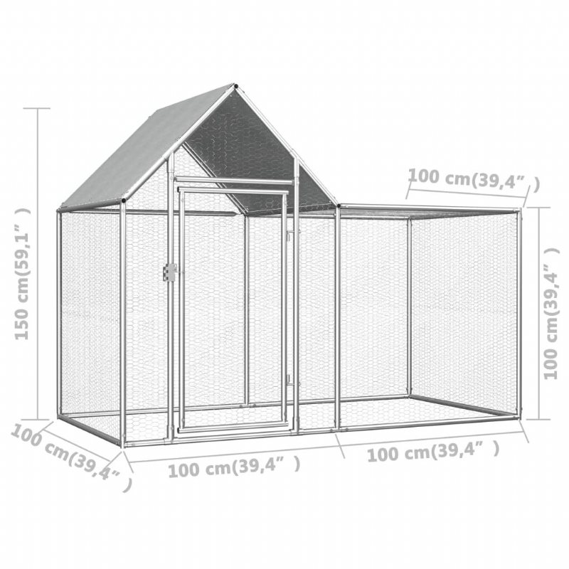 Eu Direct Vidaxl 144553 Utomhus Hönshus 2x1x1.5 M Husbur I Galvaniserat Stål Hopfällbar Valp Katter Sömn Metall Lekhage Träning Bedpan Djurtillbehör