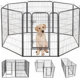 Pawgiant Dog Pen 8 Paneler 40" Höjd Rv Hund Stängsel Utomhus Lekhagar Träningspenna För Hundar Metallskydd Design Stavar Vikbar Barriär Med Dörr