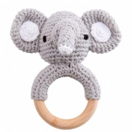 Stickad Baby Rattle Teether Toy Safe Trä Med Bell Inuti