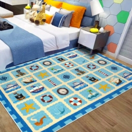 Blå Nautical Ocean Tema Barn Rugbåt Ankare Sjöstjärna Element Design Babys Barnkammare Inredning Anti-sladd Sovrumsmatta