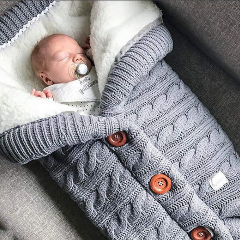 Stickad Baby Warm Swaddle Filt Sovsäck