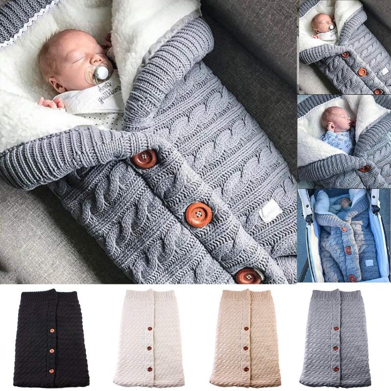 Stickad Baby Warm Swaddle Filt Sovsäck