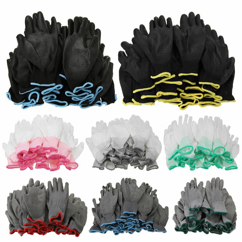12 Par Nylon Pu Palmbelagda Skyddshandskar Motorcykel Antistatisk Byt Ut S/m/l