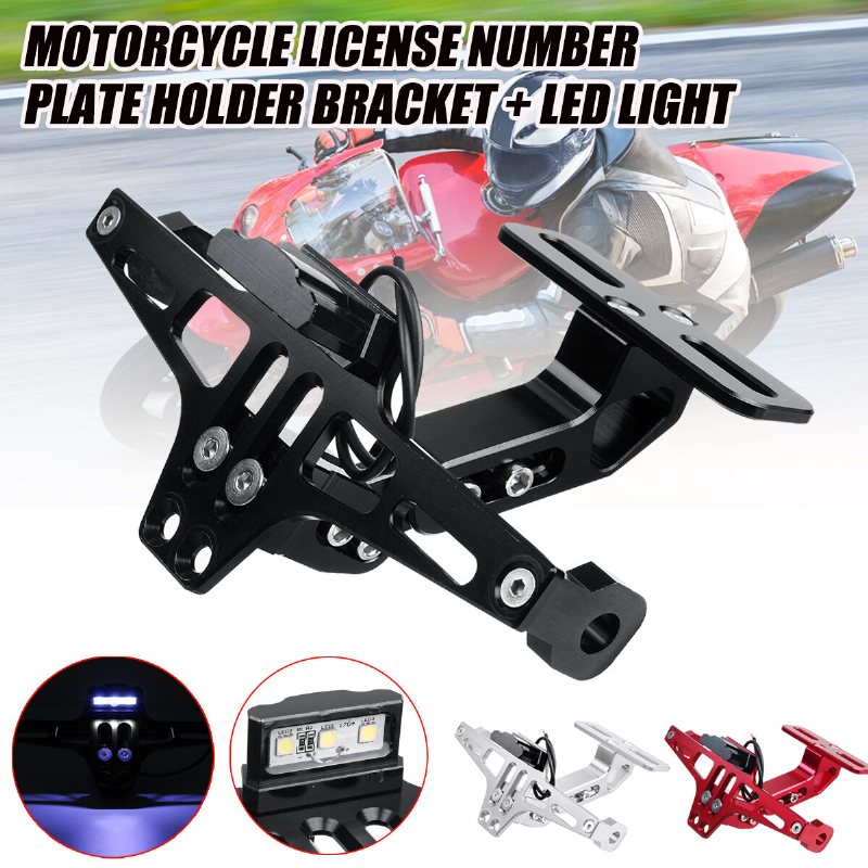 12v Cnc Motorcykellegering Registreringsskylthållare Fäste Led-lampor Universal