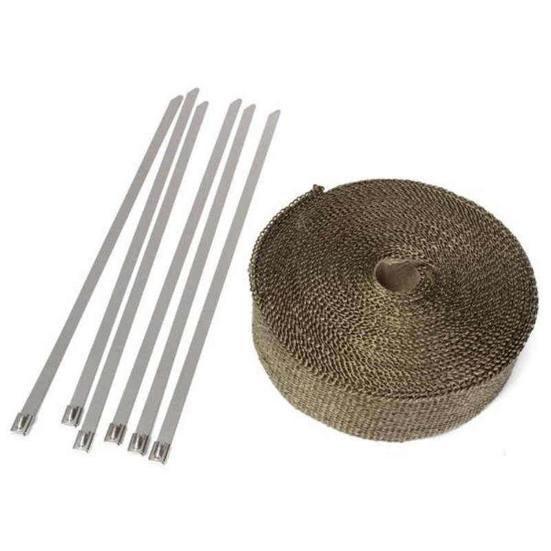 50 mm X 15 M Avgasvärmefolie Isoleringsrör Tejp Titan Glasfiber Med 6 Rostfria Band