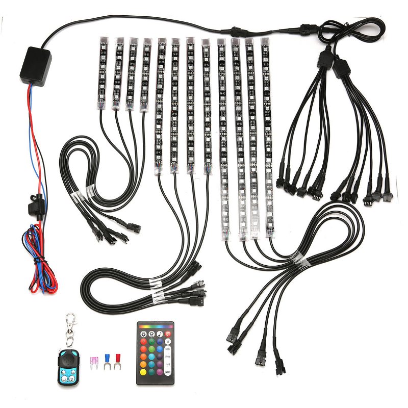 Ambother 12v 12st 18 Färg Rgb Led Rock Effect Light Vattentät Kit Röstfjärrkontroll För Motorcykel Cykel Bil