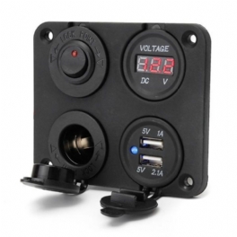 Dubbla Usb-adapter Laddare Uttag & Digital Volt Meterr & Switch Panel