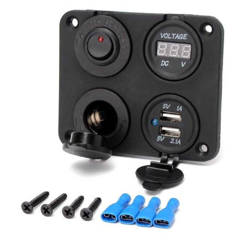Dubbla Usb-adapter Laddare Uttag & Digital Volt Meterr & Switch Panel