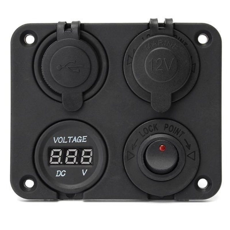 Dubbla Usb-adapter Laddare Uttag & Digital Volt Meterr & Switch Panel