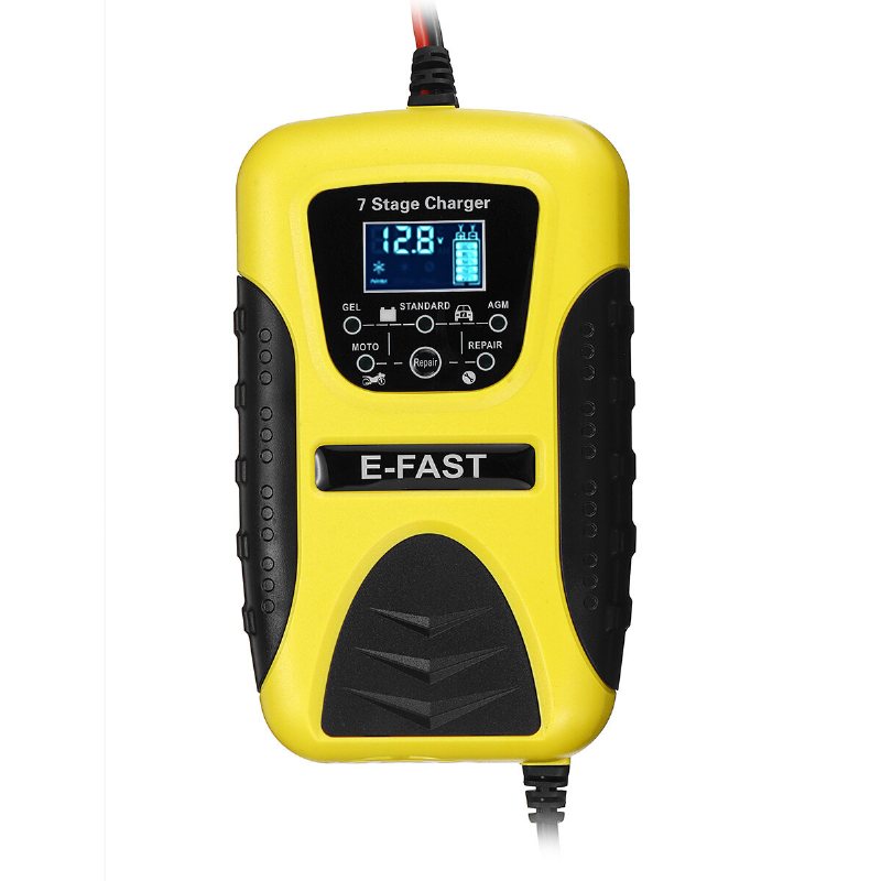 E-fast 12v 7a Pulsreparation Lcd Batteriladdare Gul För Bil Motorcykel Blybatteri