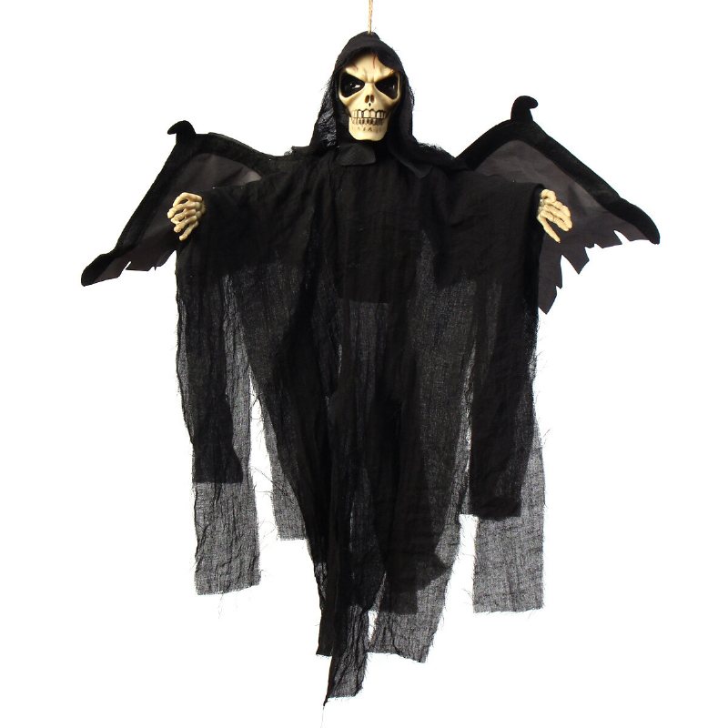 Halloween Rekvisita Hängande Skalle Skelett Spöke Haunted Batteri Flash Eye Party Dekorationer Röststyrning