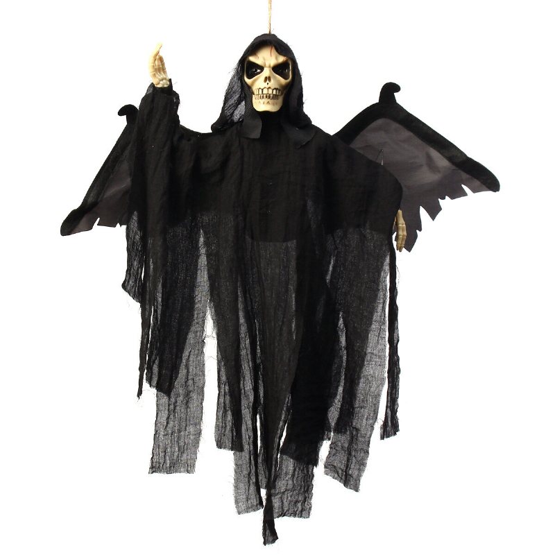 Halloween Rekvisita Hängande Skalle Skelett Spöke Haunted Batteri Flash Eye Party Dekorationer Röststyrning